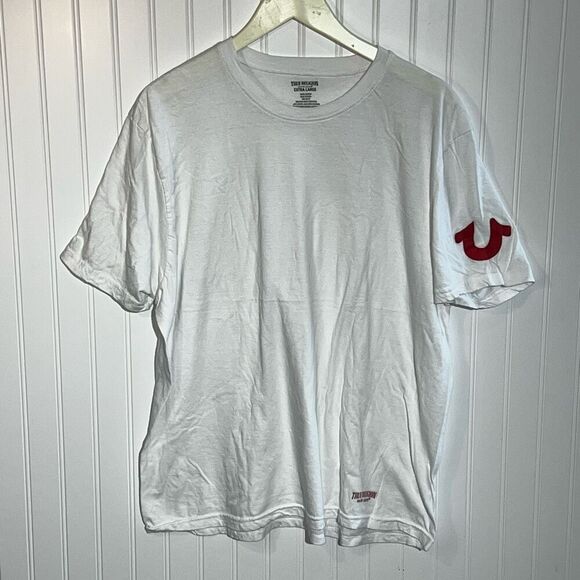 True Religion Red Logo Cotton T-Shirt Mens Extra Large Crew Neck Undershirts - Picture 1 of 7